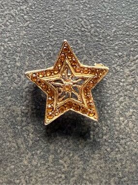 Vintage Gold Star Pin with Tiny Topaz Rhinestones